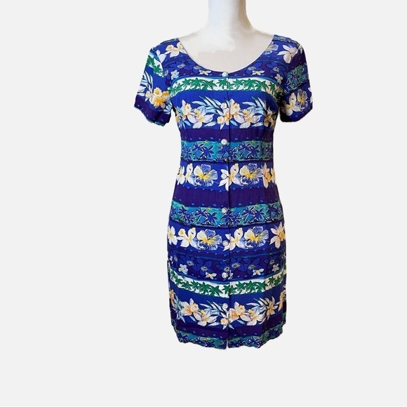 Jams World Vintage Hibiscus Floral Hawaiian Button Down Dress Size 9 - Picture 11 of 11